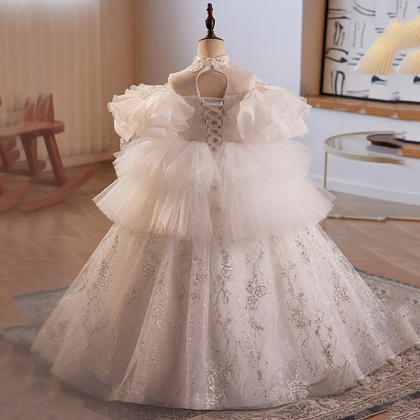 Elegant Baby Girls Sleeveless Halter Puff Sleeve Princess Dress Toddler Mesh Evening Dress
