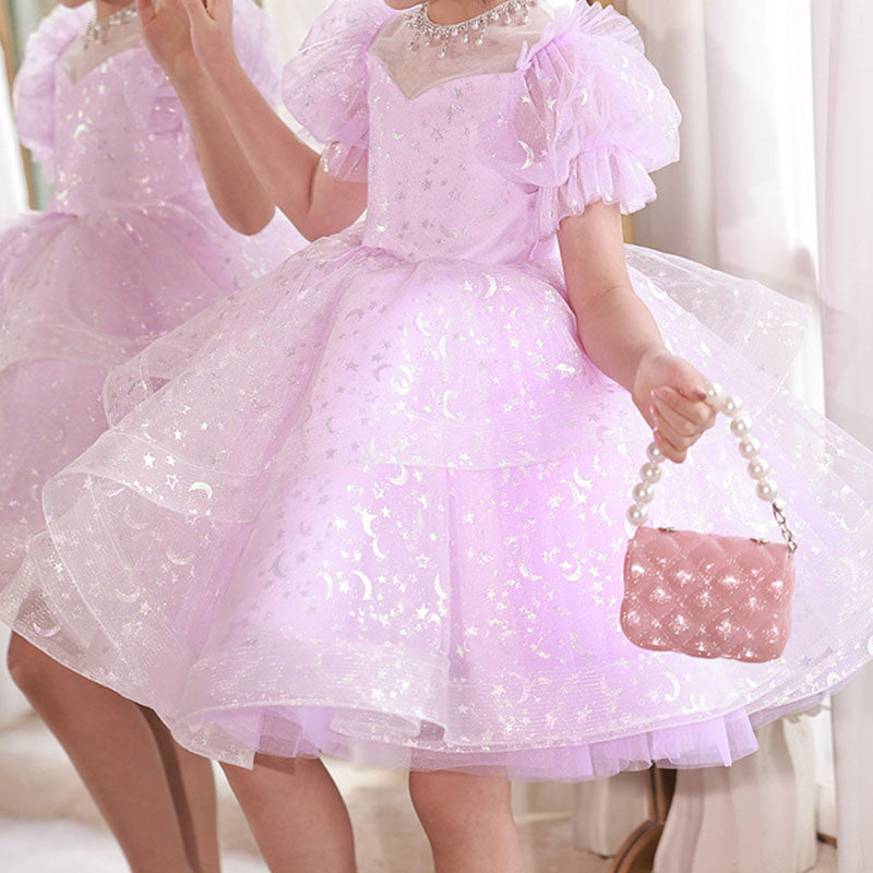 Flower Girl Communion Dress Sequin Mesh Shiny Princess Dress