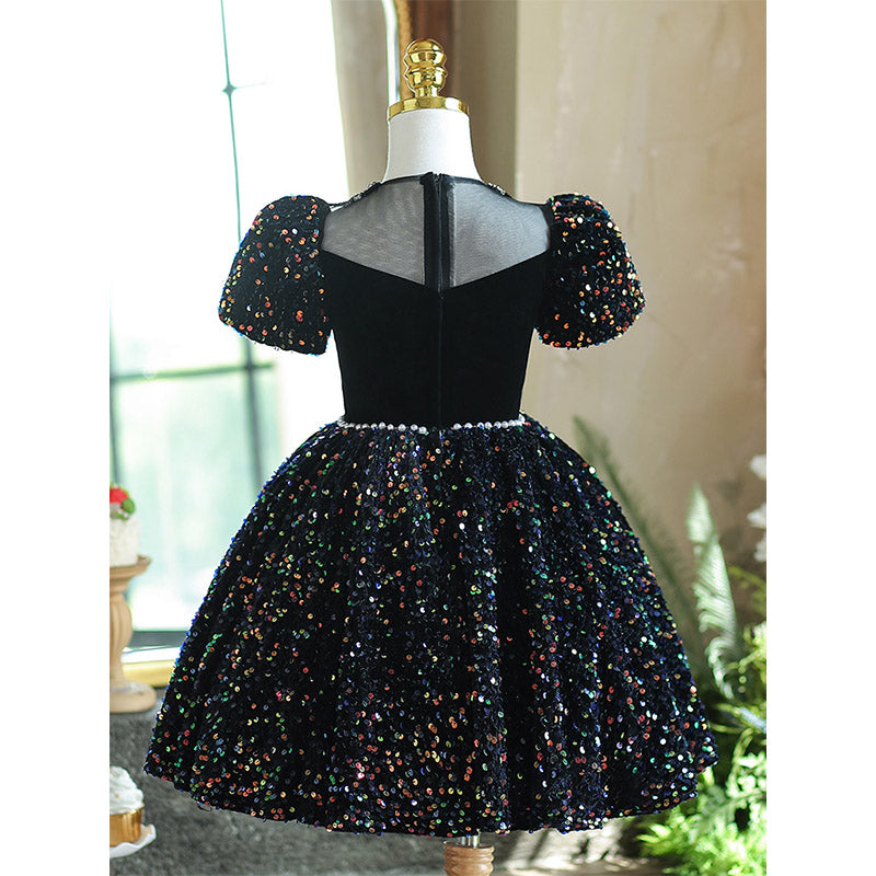 Flower Girl Dress Black Sequined Dress Toddler Birthday Party Formal Dress Flower Girl Dress Black Sequined Dress Toddler Birthday Party Formal Dress