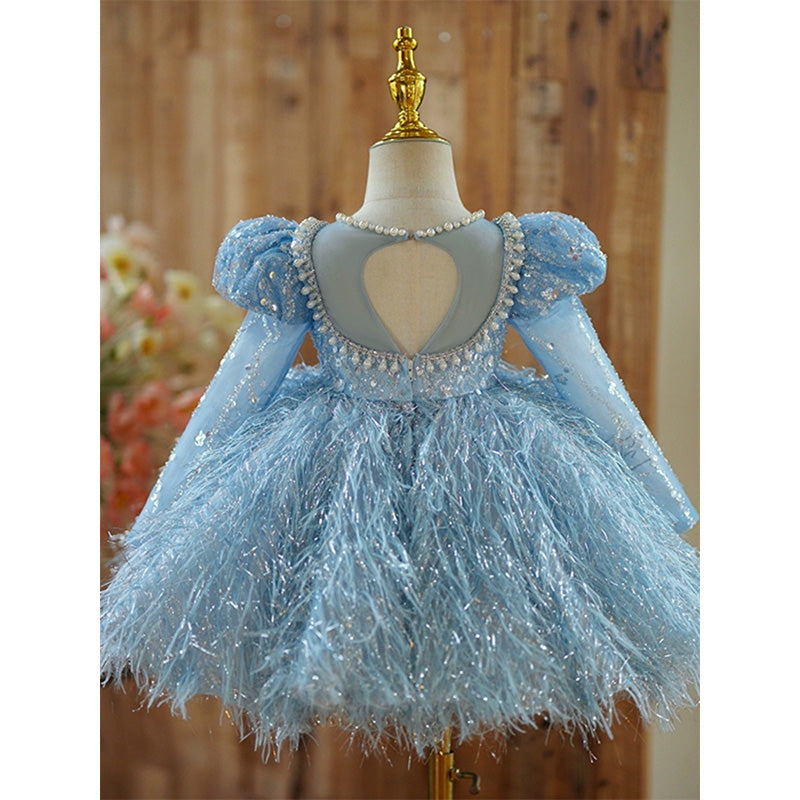 Cute Baby Girl Tassel Beauty Pageant  Dress Toddler Birthday Party Princess Dress