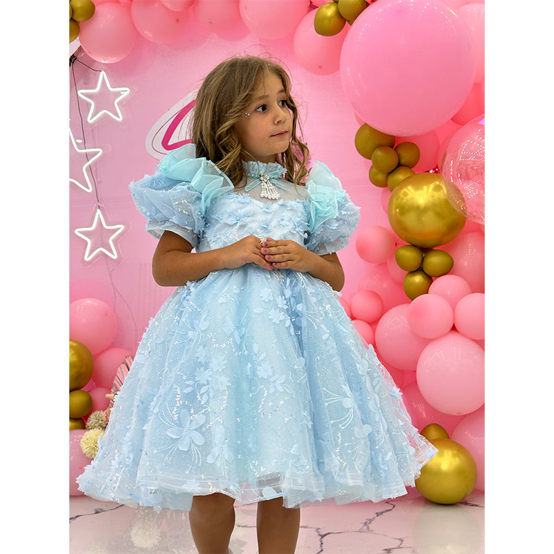 Baby Girl Dress Toddler Birthday Pageant Wedding Sequin Bow Fluffybow Puff Sleeves Dress