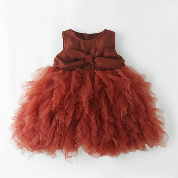 Girls Birthday Princess Dress Girls Red Bow Dress Children's Party Dress