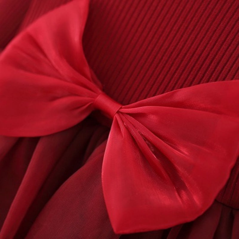 Girls Autumn Long Sleeve Bow Mesh Princess Dress