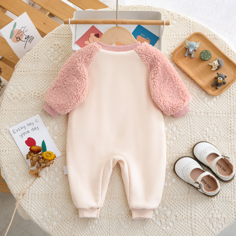 Printed Velvet Raglan Baby Romper