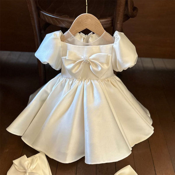 Toddler Communion Dress Satin Bow Princess Dress