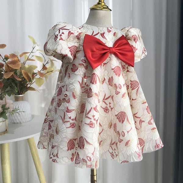 Cute Baby Girls Floral Bow Birthday Dress Toddler Party Dresses