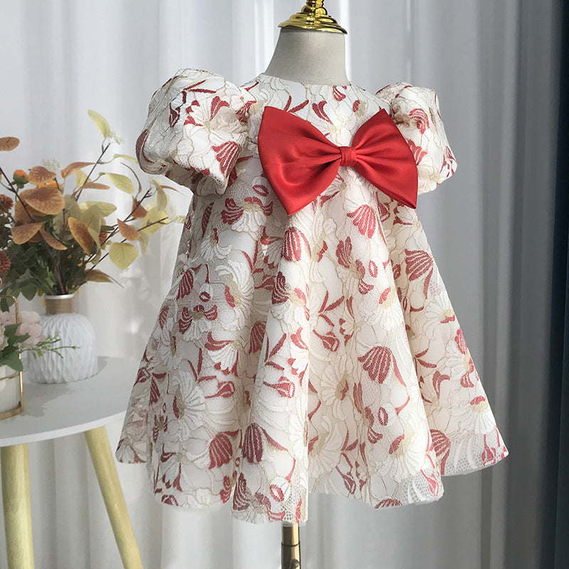 Cute Baby Girls Floral Bow Birthday Dress Toddler Party Dresses, Floral / 2-3 Years (100cm) Cute Baby Girls Floral Bow Birthday Dress Toddler Party Dresses, Floral / 2-3 Years (100cm)