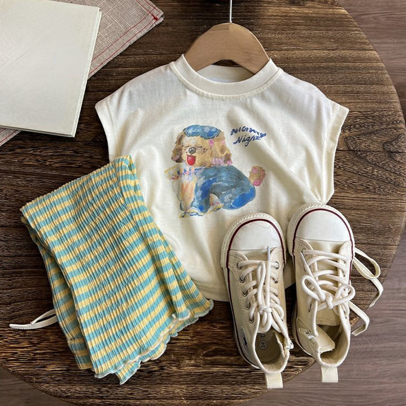Cute Baby Girl Vest Striped Pants Suit