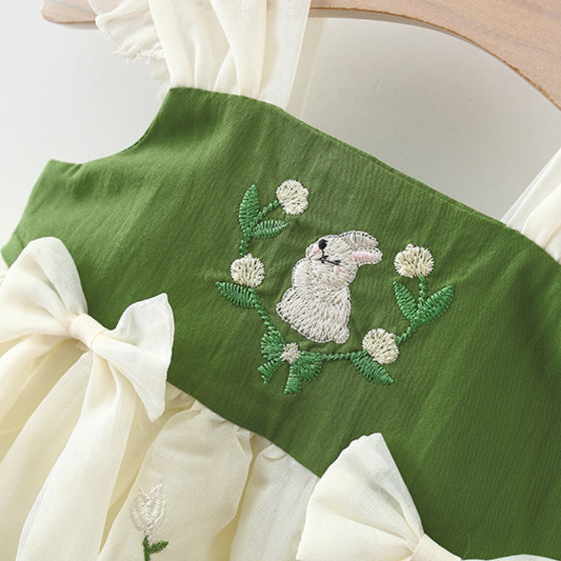 Girls Summer Dress Girls Rabbit Embroidered Suspender Dress