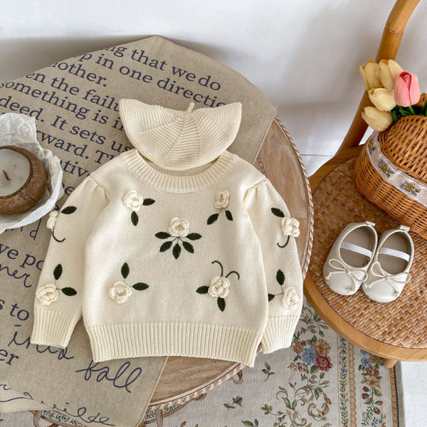 Cute Baby Girl Flower Embroidered Sweater