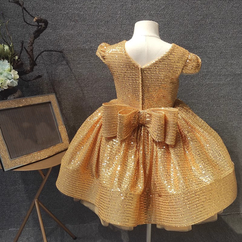 Girls Pageant Dresses - Elegant Baby Girl Gold Sequin Dress Toddler First Communion Princess Dress, Short Sleeves / 3-4 Years (110cm) Girls Pageant Dresses - Elegant Baby Girl Gold Sequin Dress Toddler First Communion Princess Dress, Short Sleeves / 3-4 Years (110cm)