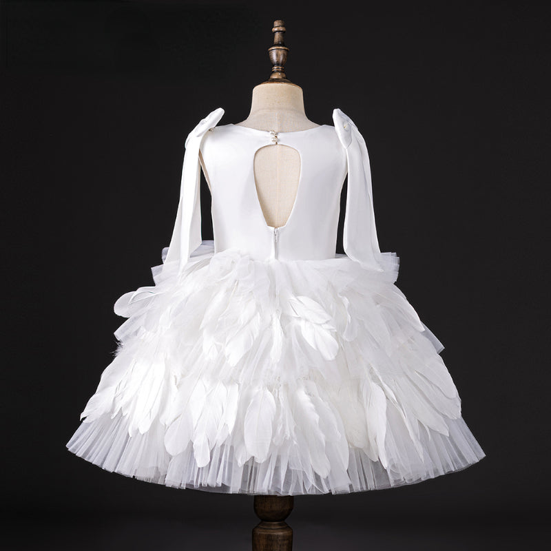 Baby Girl Fluffy Feathers Beauty Pageant  Dress Toddler Birthday Party Princess Dress