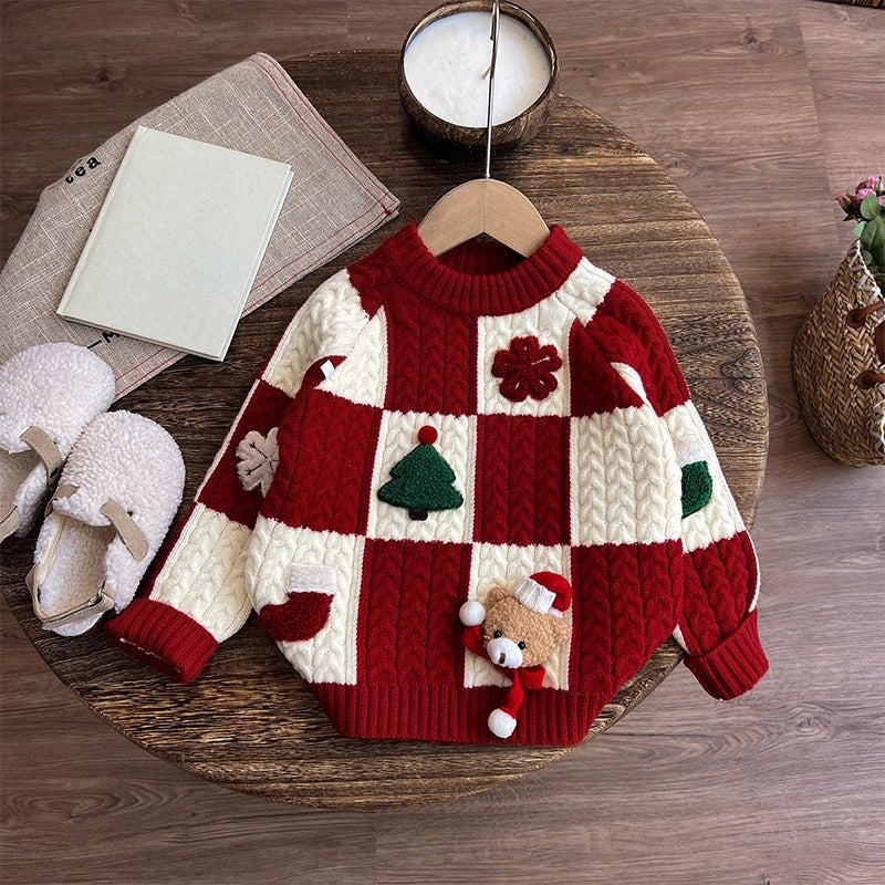 Girls' Autumn New Year Greetings Sweater and Pants Two-piece Set