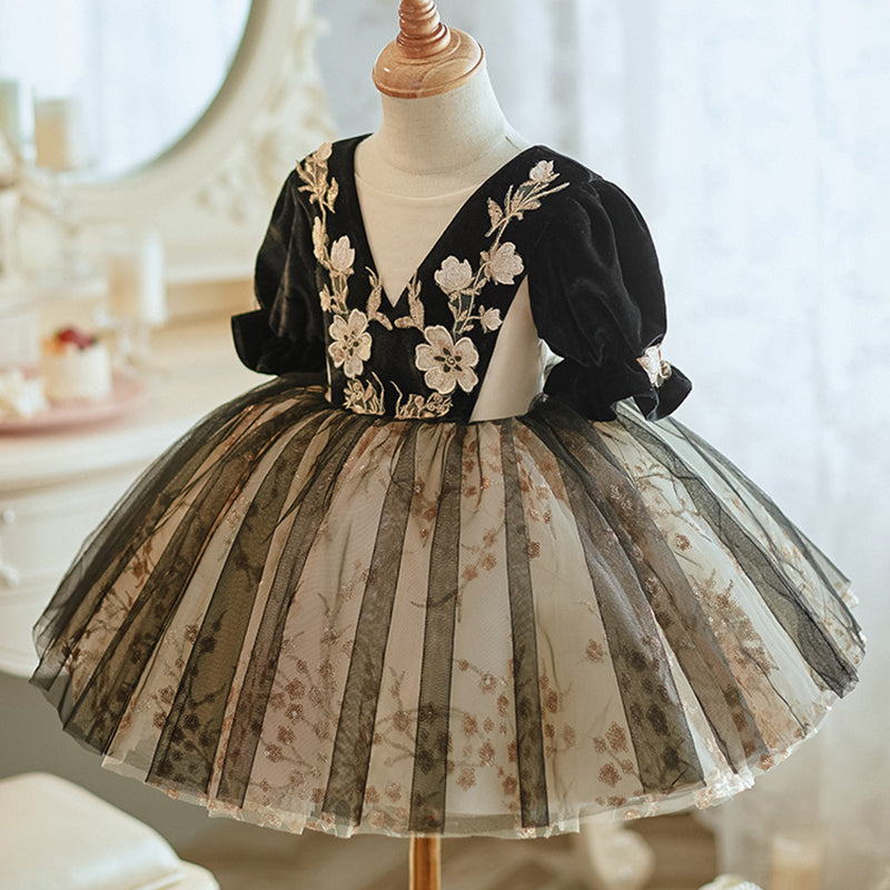 Baby Girl First Pageant Dress Toddler  Embroidery Birthday Princess Dress