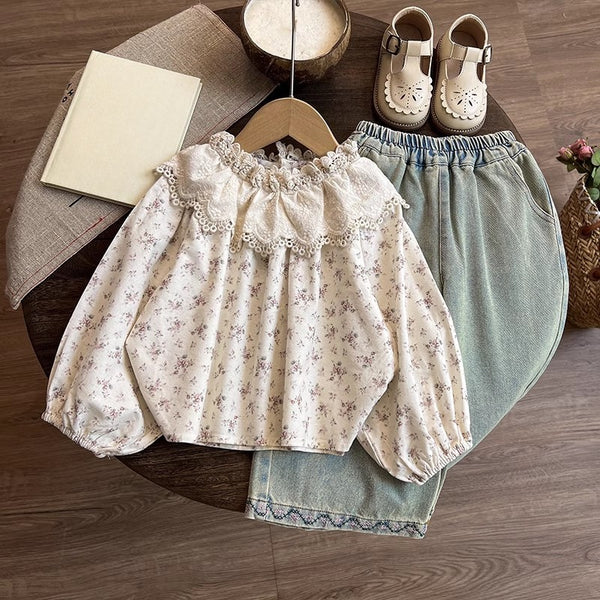 Baby Girls Autumn Floral Top and Pants Two-Piece Set