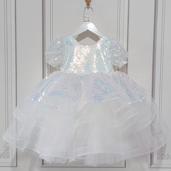Baby Girl Sequins Mesh Shiny Fluffy Banquet Princess Dress