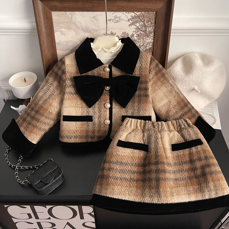 Cute Warm New Year Baby Girls Two-piece Coat Short Dress Suit