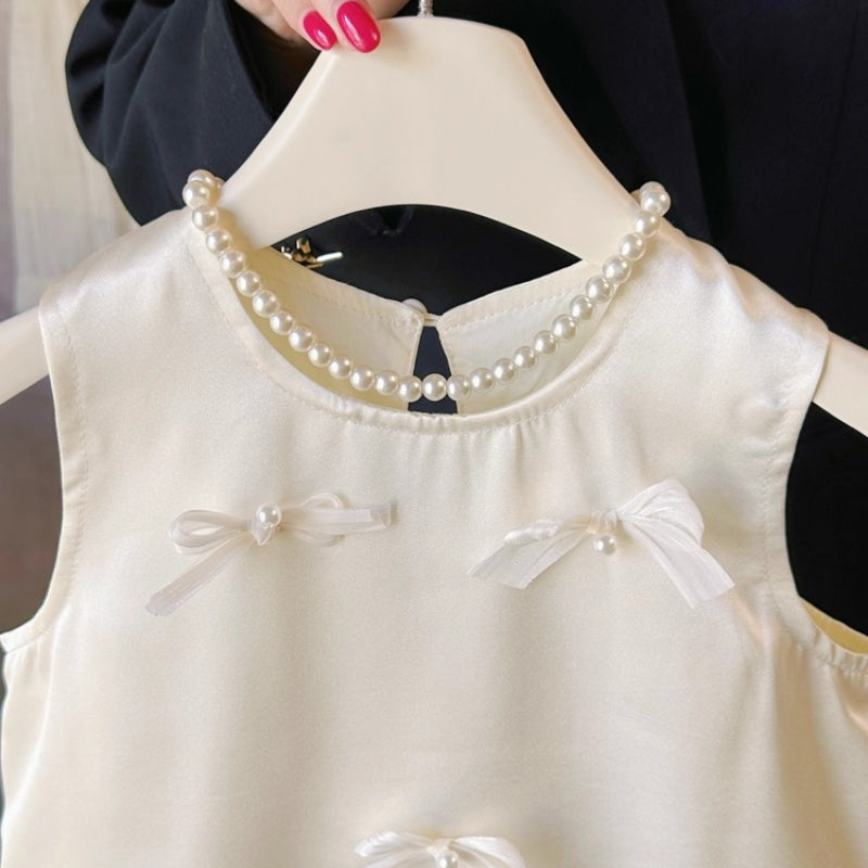 Girls New Cute White Birthday Party Vest Princess Dress