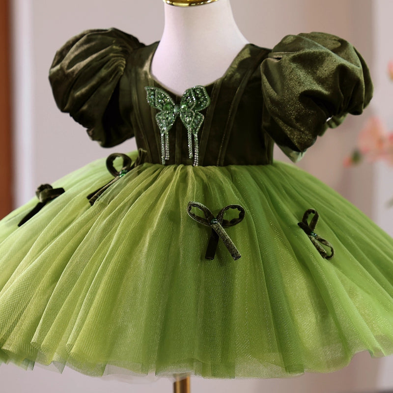 Girls Birthday Dress Children's Party Princess Dress Flower Girl Green Dress
