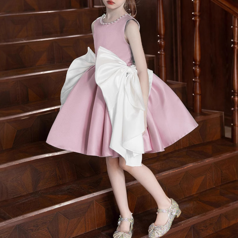 toddler satin dress Pink Satin Toddler Girl Dress with Bow