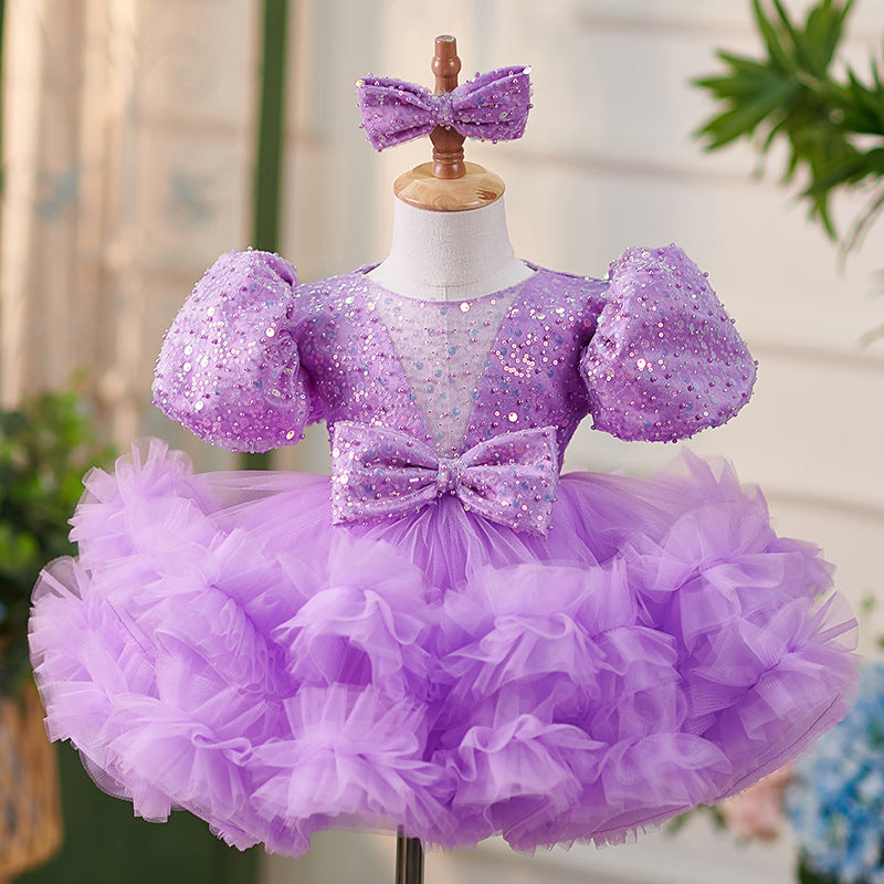 Girls Christmas Dress Cute Baby Girl Puffy Sequins Pageant Dress Toddler Birthday Communion  Princess Dress