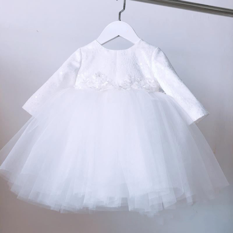 Baby Girl Christening Dress Long Sleeve Bow Princess Dress