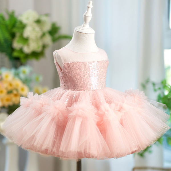Girls Birthday Princess Dress Children Pink Sequin Dress