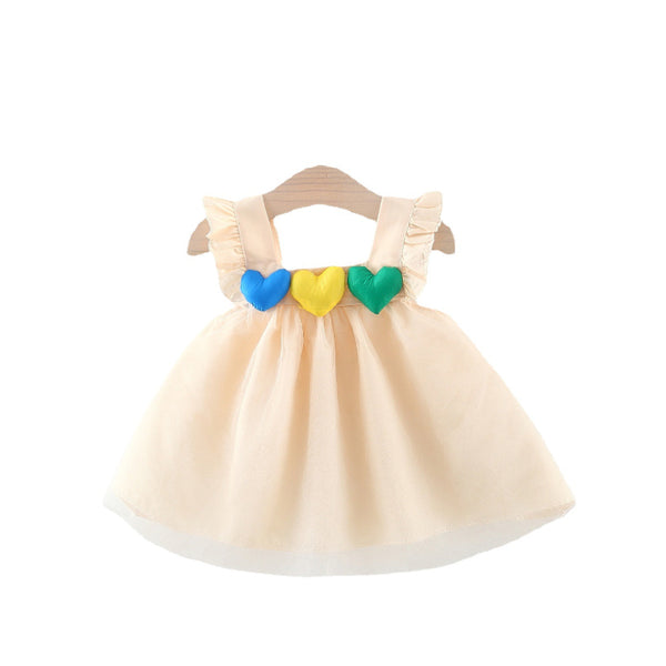 Cute Baby Girl Colorful Love Mesh Dress