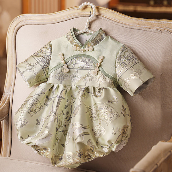 Elegant Baby Baptism Dresses Baby Floral Plate Buckle Romper