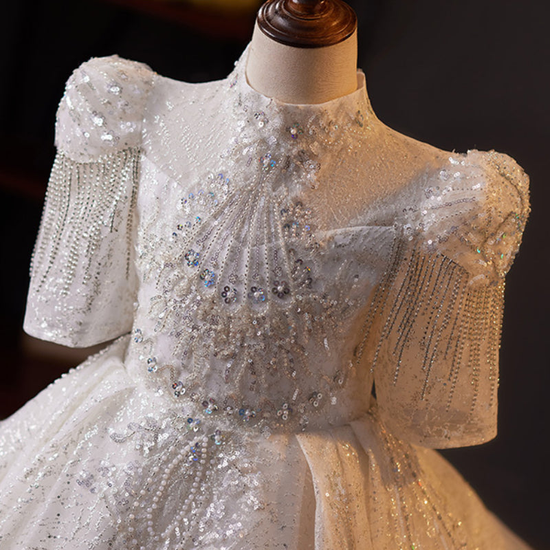Girls White Birthday Dress Children's Prom Princess Dress