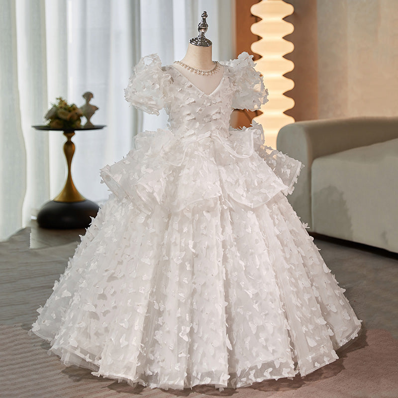 White Girls Pageant Dress Children's Birthday Princess Dress