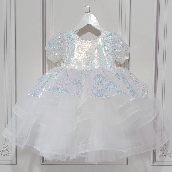Baby Girl Sequins Mesh Shiny Fluffy Banquet Princess Dress