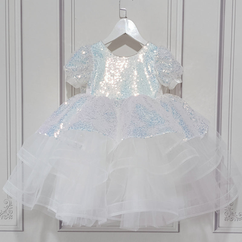 Baby Girl Sequins Mesh Shiny Fluffy Banquet Princess Dress