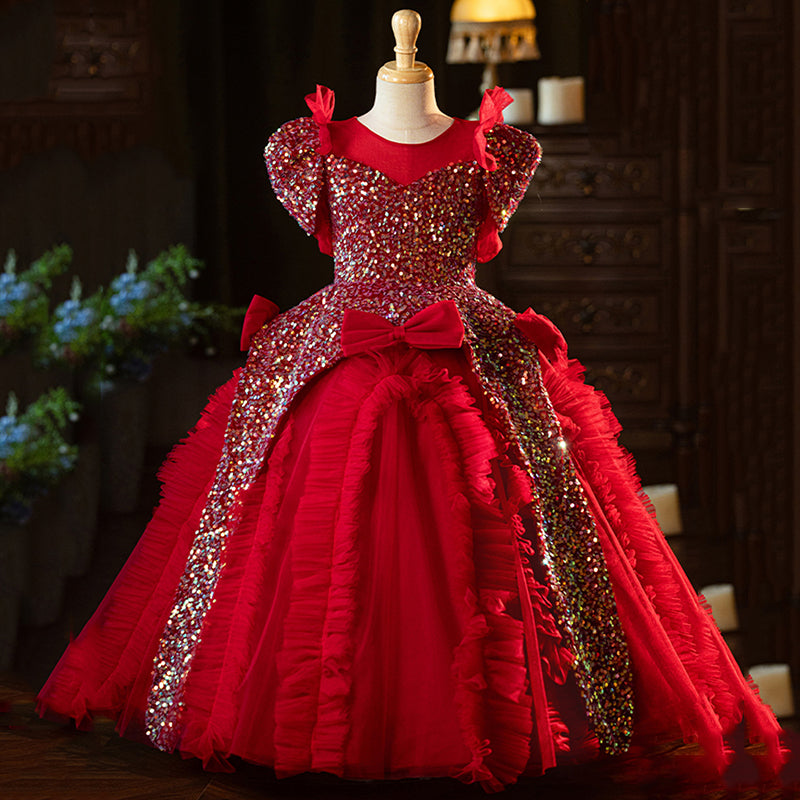 Red Girls Prom Dress Girls Birthday Party Princess Dress