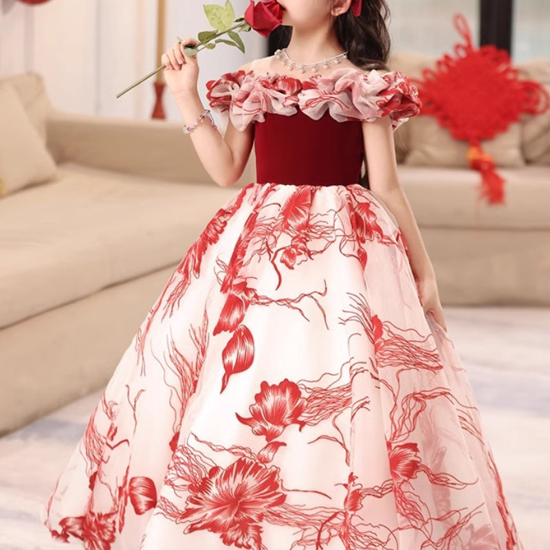 Red Girls Dress Children's Birthday Princess Dress