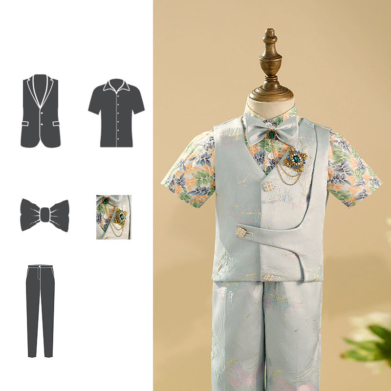 Baby Boy's British Style One-year-old Dress Floral Shirt Suit