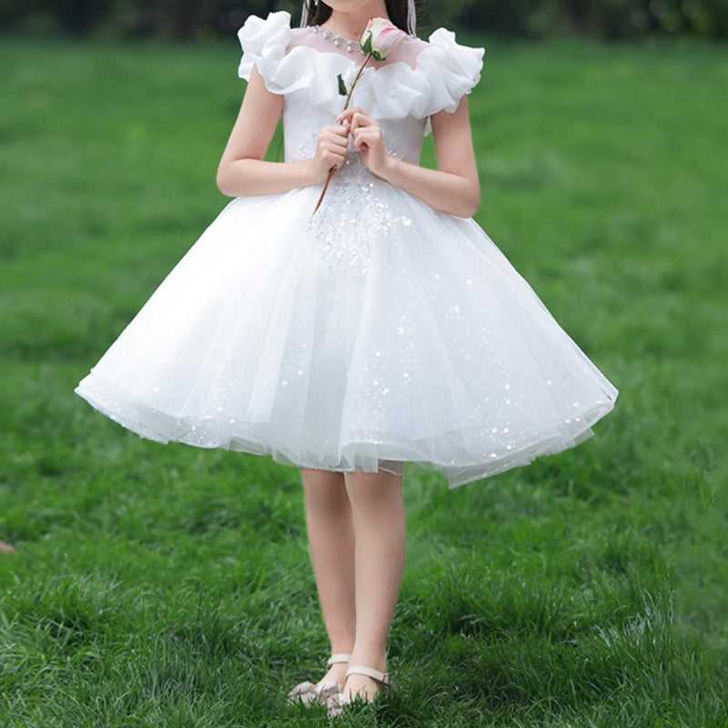 Girls White Birthday Princess Dress Children's Communion Dress Flower Girl Wedding Dress