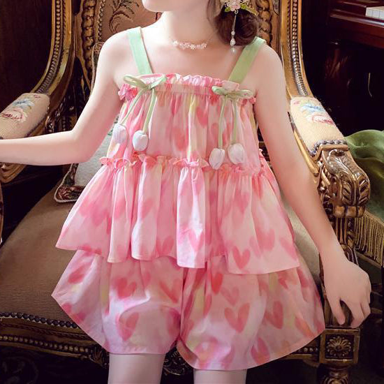 Cute Baby Girls Two-piece set Daily Dress Summer Pink Cozy Princess Dress