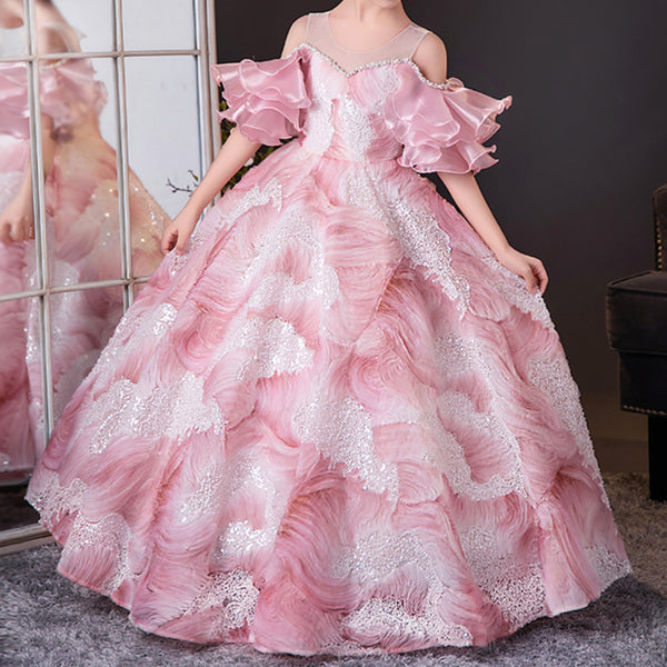 Girls Pink Ball Gown Children Birthday Princess Dress