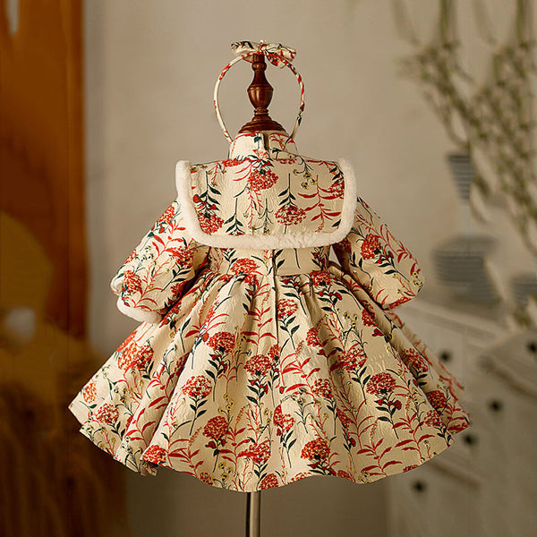 Elegant Baby Girls Floral Disc Button Stand Collar Chinese Style Princess Dress Toddler New Year's Dress