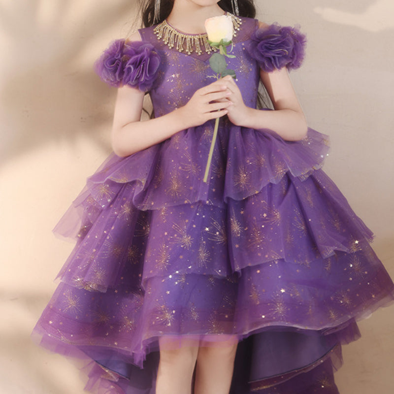Children's Birthday Princess Dress Girl Purple Dress Flower Girl Wedding Dress
