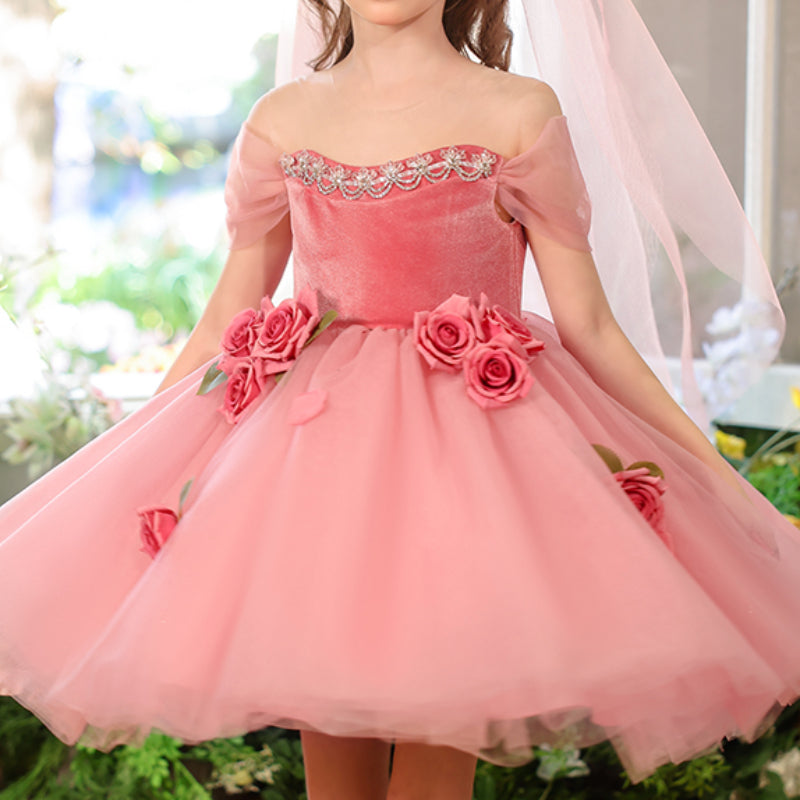 Pink Girls Birthday Dress Flower Girl Princess Dress