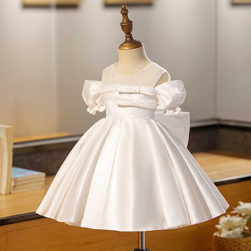 Flower Girl Dress Toddler Baptism Birthday Party Wedding Christening Dress Bowknot Dress