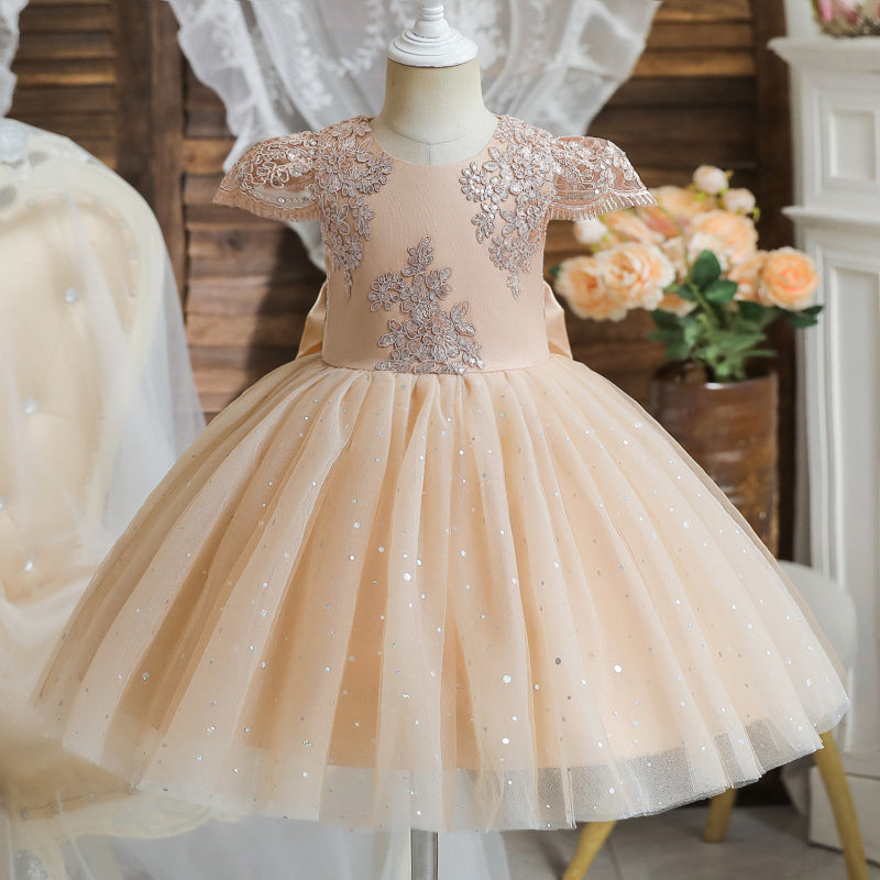 Toddler Birthday Party Wedding Sequin Bow Mesh Christening Princess Dress