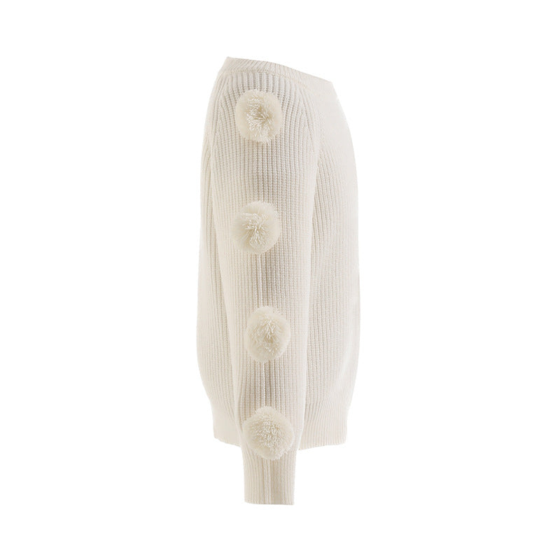 Children's Round Neck Sweater Long Sleeve Fur Ball Sweater