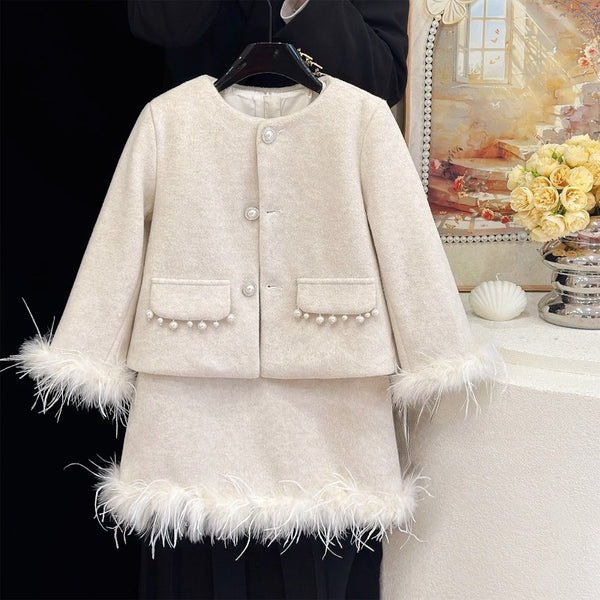 Girls' Winter Princess Coat Vest Dress Two-piece Set