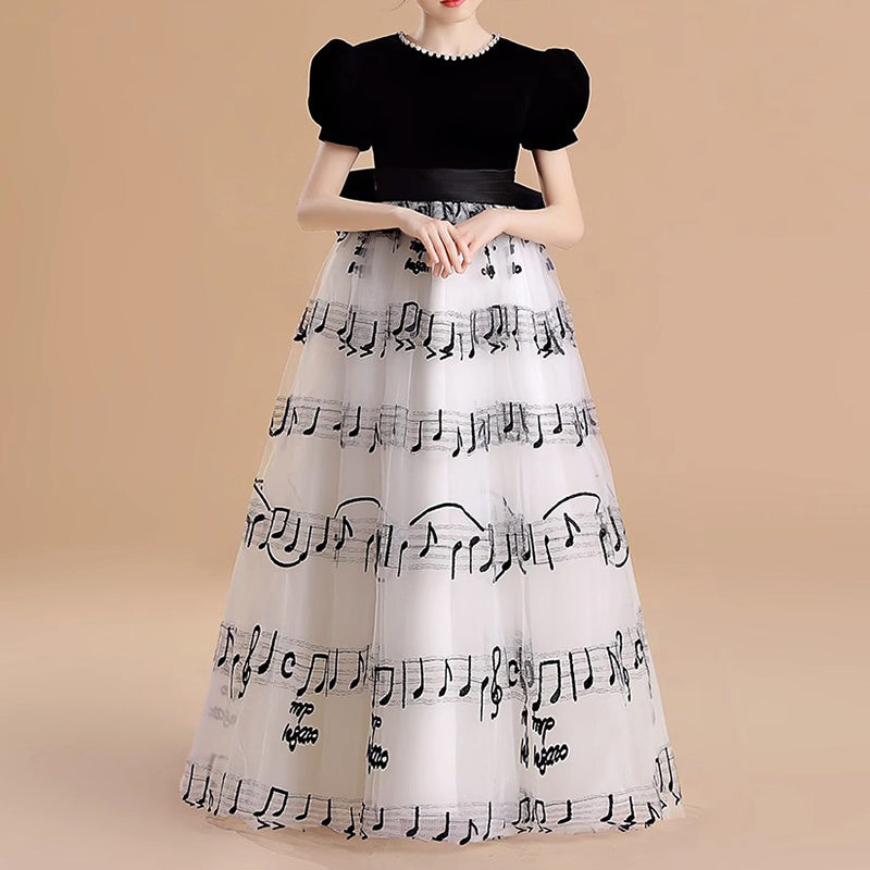 Cute Baby Girl Musical Note Print Dress Toddler Birthday Pageant Princess Dress