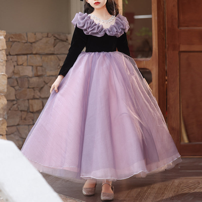Girls Birthday Long Sleeve Dress Children Purple Puffy Princess Dress Girls Birthday Long Sleeve Dress Children Purple Puffy Princess Dress