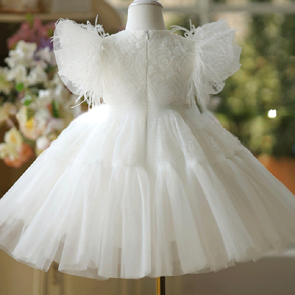 Elegant Baby White Tassel Mesh Princess Dress Toddler Flower Girl Dress