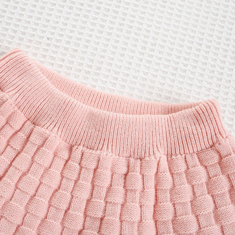 Girls' Cartoon Knitted Cardigan Short Skirt Two-Piece Set